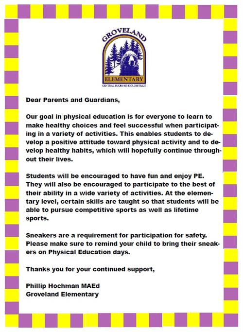 Groveland PE Welcome Letter 